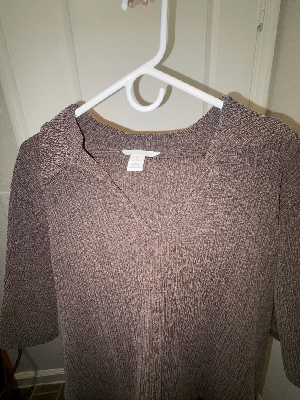 H&M Brown Textured V-Neck Short Sleeve